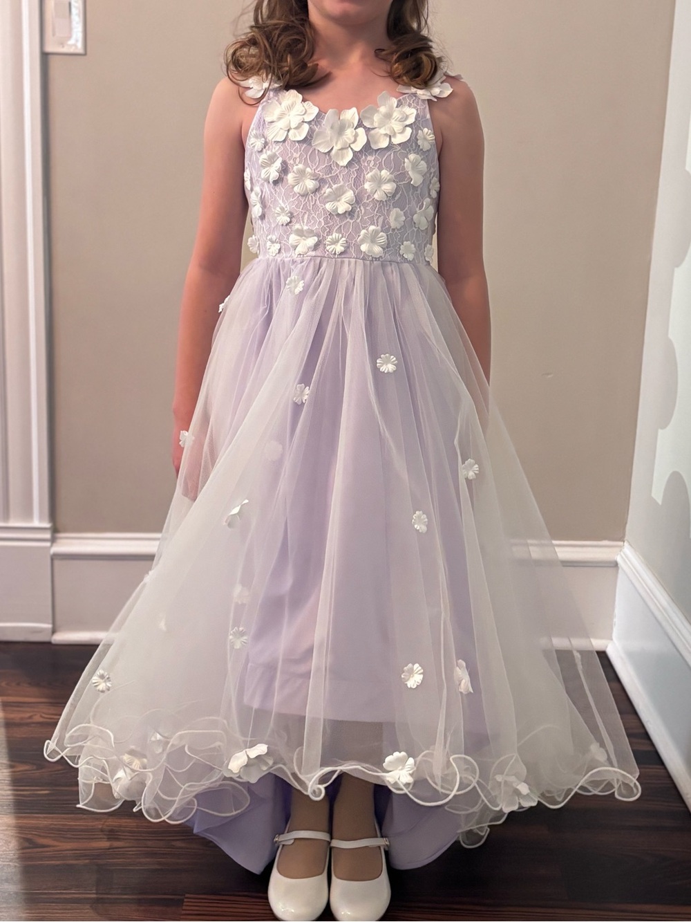 Azazie Lilac Floral Appliqué Tulle Dress for Girls